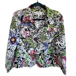 Coldwater Creek‎ PL Jacket Women's Colorful Floral Full Zip Cotton NWOT